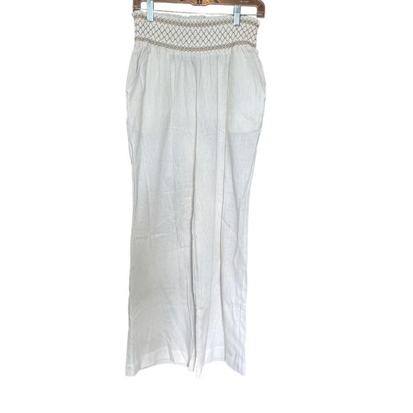 Westbound Pants - Westbound The Island Pant Large NWT Mid Rise Wide Leg Smocked Waist Linen Blend